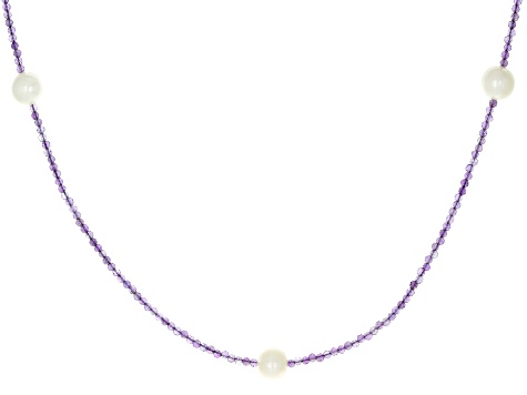 Purple Amethyst Rhodium Over Silver Bead Necklace 10.41ctw