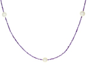 Purple Amethyst Rhodium Over Silver Bead Necklace 10.41ctw