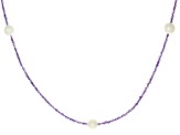 Purple Amethyst Rhodium Over Silver Bead Necklace 10.41ctw