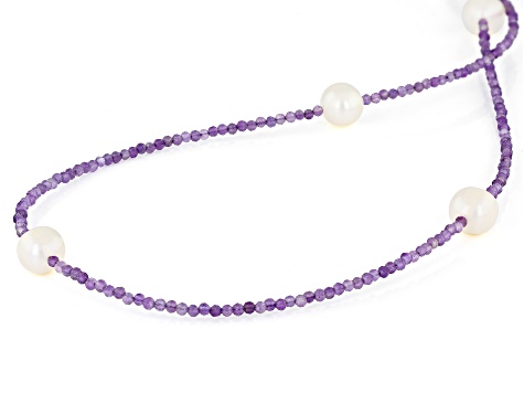 Purple Amethyst Rhodium Over Silver Bead Necklace 10.41ctw