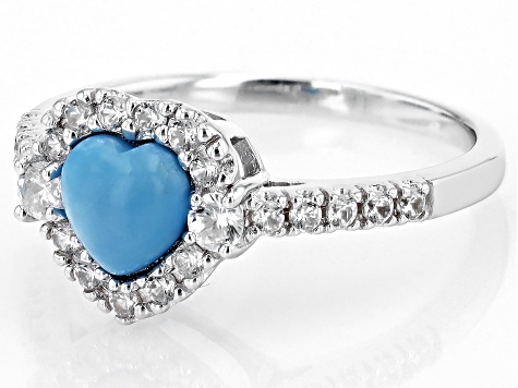 Blue Sleeping Beauty Turquoise Rhodium Over Silver Ring 0.55ctw
