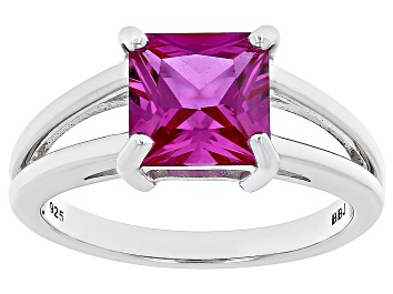 Picture of Pink Lab Created Sapphire Rhodium Over Sterling Silver Solitaire Ring 2.36ct