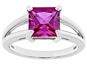 Pink Lab Created Sapphire Rhodium Over Sterling Silver Solitaire Ring 2.36ct