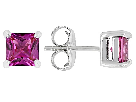 Pink Lab Created Sapphire Rhodium Over Sterling Silver Stud Earrings 2.00ctw