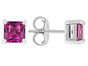 Pink Lab Created Sapphire Rhodium Over Sterling Silver Stud Earrings 2.00ctw