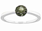 Green Moldavite Rhodium Over Silver Halo Ring 0.24ctw