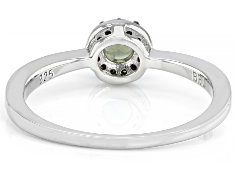 Green Moldavite Rhodium Over Silver Halo Ring 0.24ctw