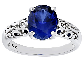 Picture of Blue Lab Created Sapphire Rhodium Over Sterling Silver Ring 2.64ctw