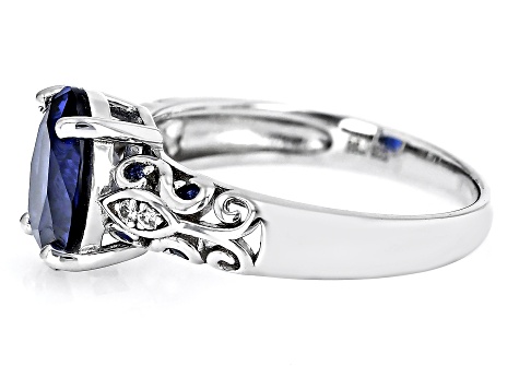 Blue Lab Created Sapphire Rhodium Over Sterling Silver Ring 2.64ctw
