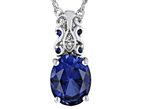 Blue Lab Created Sapphire Rhodium Over Sterling Silver Pendant With Chain 2.57ctw