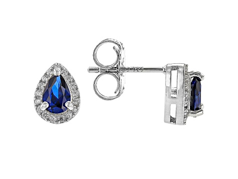Blue Lab Created Sapphire Rhodium Over Sterling Silver Stud Earrings 1.09ctw
