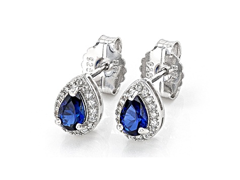 Blue Lab Created Sapphire Rhodium Over Sterling Silver Stud Earrings 1.09ctw