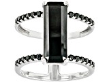 Black Spinel Rhodium Over Silver Elongated Ring 3.64ctw