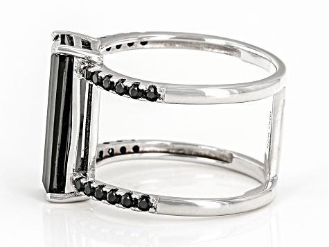 Black Spinel Rhodium Over Silver Elongated Ring 3.64ctw