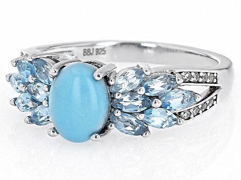 Blue Sleeping Beauty Turquoise Rhodium Over Silver Ring 1.03ctw