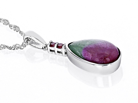 Multicolor Ruby-In-Zoisite Rhodium Over Sterling Silver Pendant Chain 0.06ctw