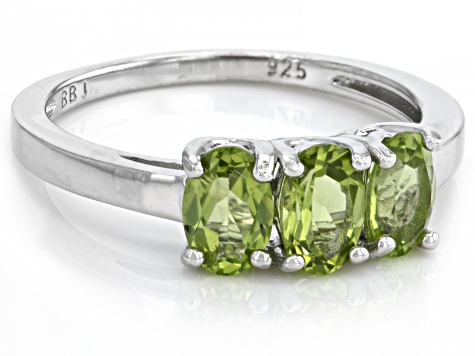 Green Peridot Rhodium Over Sterling Silver 3-Stone Ring 1.26ctw