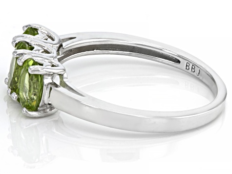 Green Peridot Rhodium Over Sterling Silver 3-Stone Ring 1.26ctw