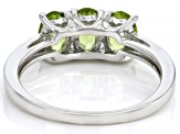 Green Peridot Rhodium Over Sterling Silver 3-Stone Ring 1.26ctw