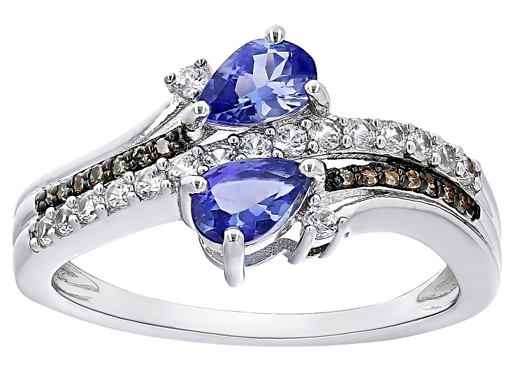 Blue Tanzanite Rhodium Over Silver Bypass Ring 1.02ctw