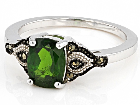 Green Chrome Diopside Rhodium Over Sterling Silver Ring 1.22ctw