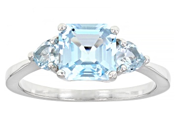 Picture of Sky Blue Topaz Rhodium Over Silver 3-Stone Ring 2.20ctw