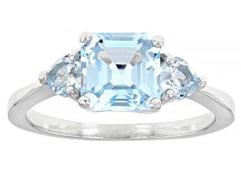 Sky Blue Topaz Rhodium Over Silver 3-Stone Ring 2.20ctw