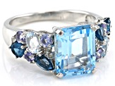 Sky Blue Topaz Rhodium Over Sterling Silver Ring 4.89ctw