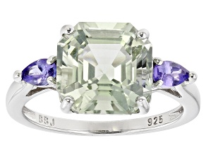 Green Prasiolite Rhodium Over Sterling Silver Ring 4.03ctw