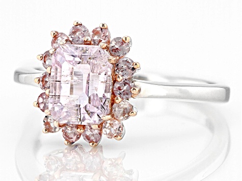 Pink Kunzite With Color Shift Garnet Rhodium Over Sterling Silver Ring 2.35ctw