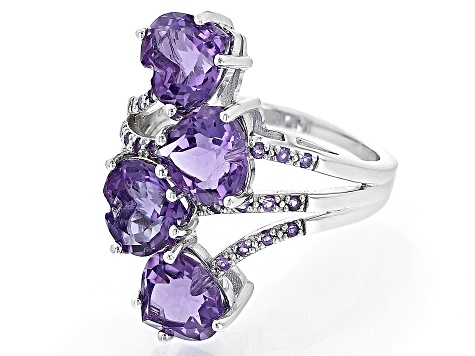 Lavender Amethyst Rhodium Over Sterling Silver Ring 6.11ctw