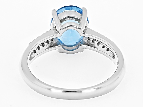 Swiss Blue Topaz Rhodium Over Sterling Silver Ring 3.04ctw