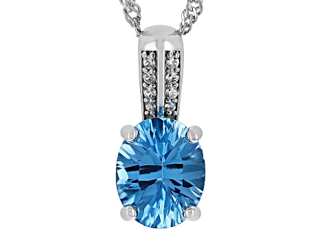 Swiss Blue Topaz Rhodium Over Sterling Silver Pendant With Chain 2.96ctw