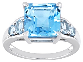 Sky Blue Topaz Rhodium Over Sterling Silver Ring 5.87ctw