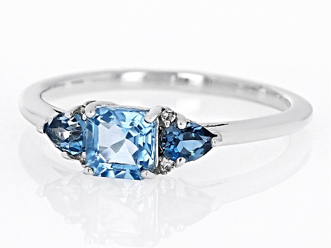 Swiss Blue Topaz Rhodium Over Silver Ring 1.02ctw