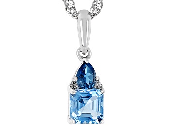 Picture of Swiss Blue Topaz Rhodium Over Silver Pendant with Chain 0.81ctw