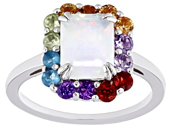 Picture of Multicolor Ethiopian Opal Rhodium Over Sterling Silver Ring 1.95ctw