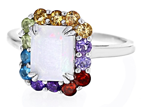 Multicolor Ethiopian Opal Rhodium Over Sterling Silver Ring 1.95ctw