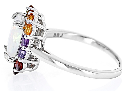 Multicolor Ethiopian Opal Rhodium Over Sterling Silver Ring 1.95ctw