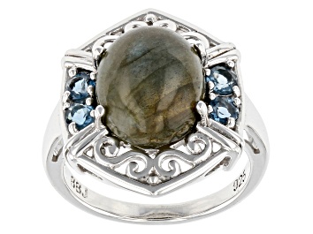 Picture of Gray Labradorite Rhodium Over Sterling Silver Ring 0.51ctw