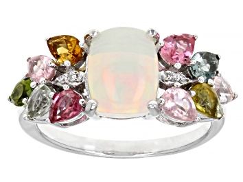 Picture of Multi-color Ethiopian Opal Rhodium Over Silver Ring 2.30ctw