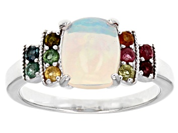 Picture of Multicolor Ethiopian Opal Rhodium Over Sterling Silver Ring 1.31ctw