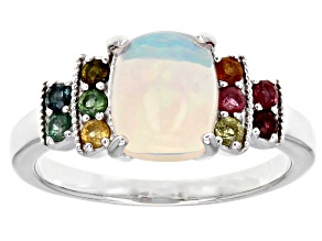 Multicolor Ethiopian Opal Rhodium Over Sterling Silver Ring 1.31ctw