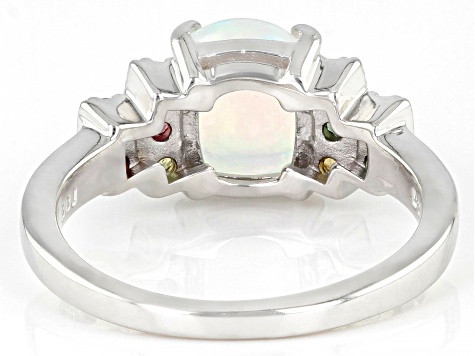 Multicolor Ethiopian Opal Rhodium Over Sterling Silver Ring 1.31ctw