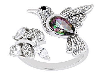 Picture of Mystic Fire® Green Topaz Rhodium Over Sterling Silver Bird Ring 1.78ctw