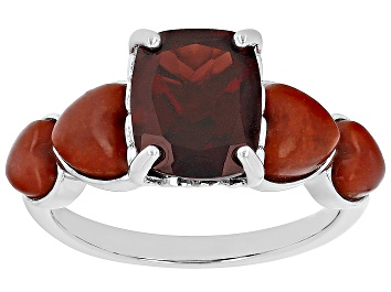 Picture of Red Garnet Rhodium Over Sterling Silver Ring 3.00ct