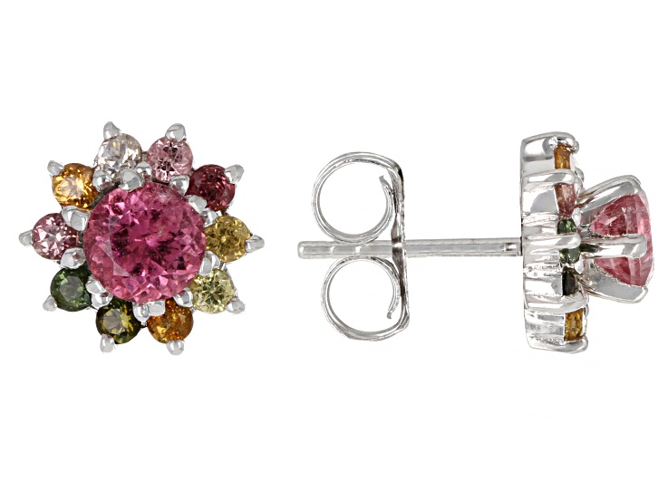 Pink Tourmaline With Multi-Tourmaline Jacket Rhodium Over Sterling Silver Earrings 1.55ctw