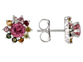 Pink Tourmaline With Multi-Tourmaline Jacket Rhodium Over Sterling Silver Earrings 1.55ctw