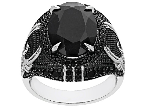 Black Spinel Rhodium Over Sterling Silver Men's Ring 6.47ctw