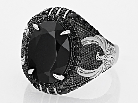 Black Spinel Rhodium Over Sterling Silver Men's Ring 6.47ctw